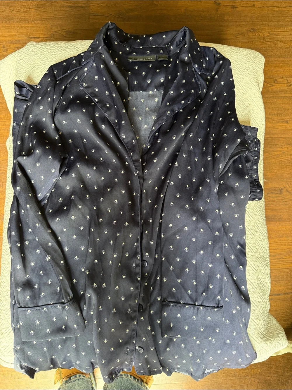Something Navy Navy Pajama Set with White Dot Print Xs top xxs bottoms
